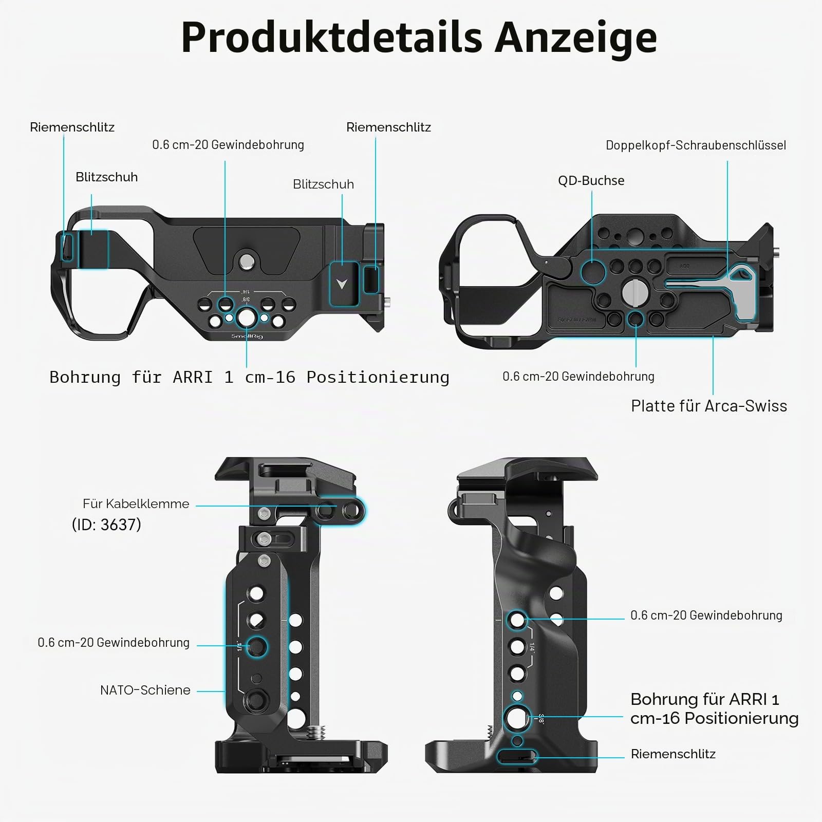 SMALLRIG A7 III / A7R III Kamerakäfig-Set für Sony Alpha 7 III/Alpha 7R III, vollständiger Käfig mit oberem Griff für ARRI und Kabelklemme, integrierter Kaltschuh und NATO-Schienen – 4198