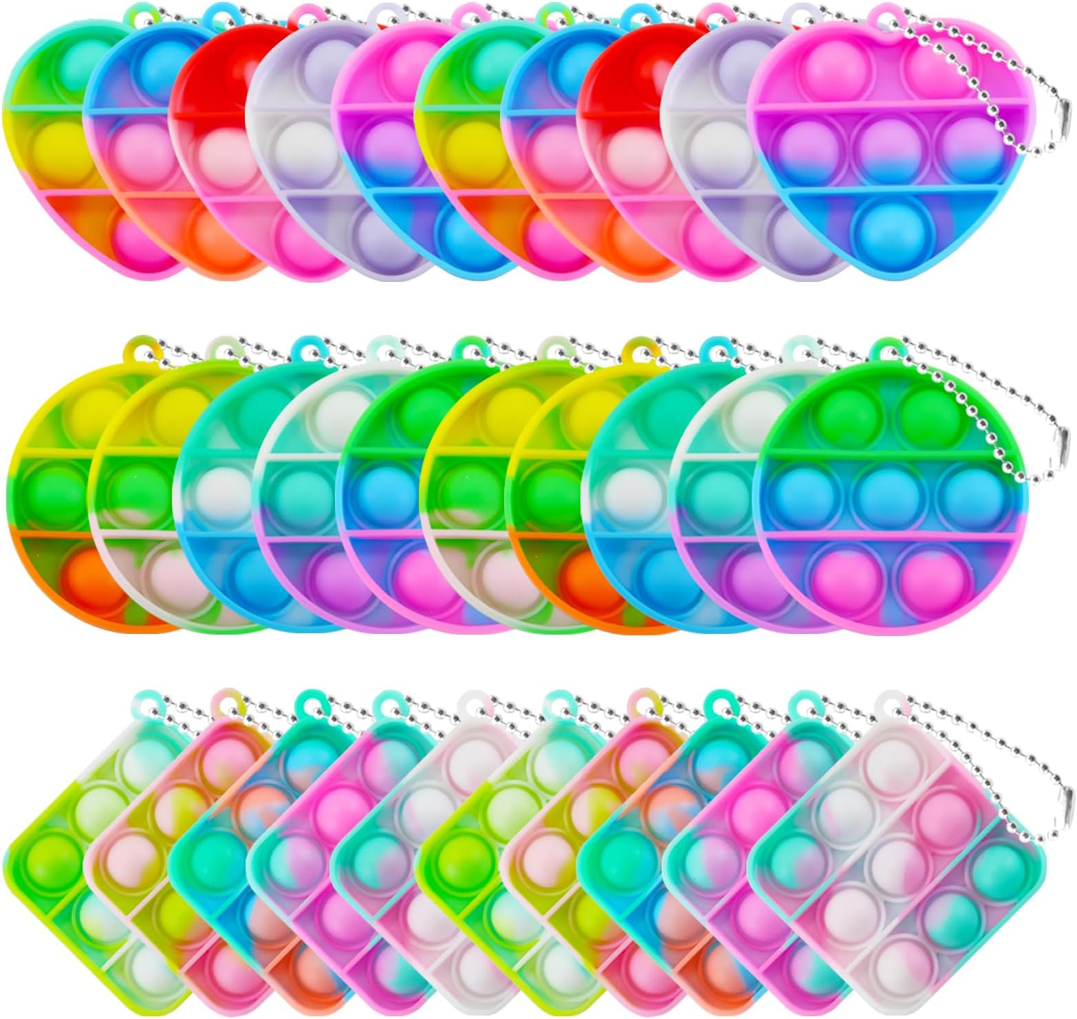 TOANWOD 30PCS Party Bag Fillers for Kids: Party Favours Pop Bubbles Fidget Toys - Mini Pop Poppet Keyring Pinata Fillers - Multipack Birthday Class Gifts for Girls Boys