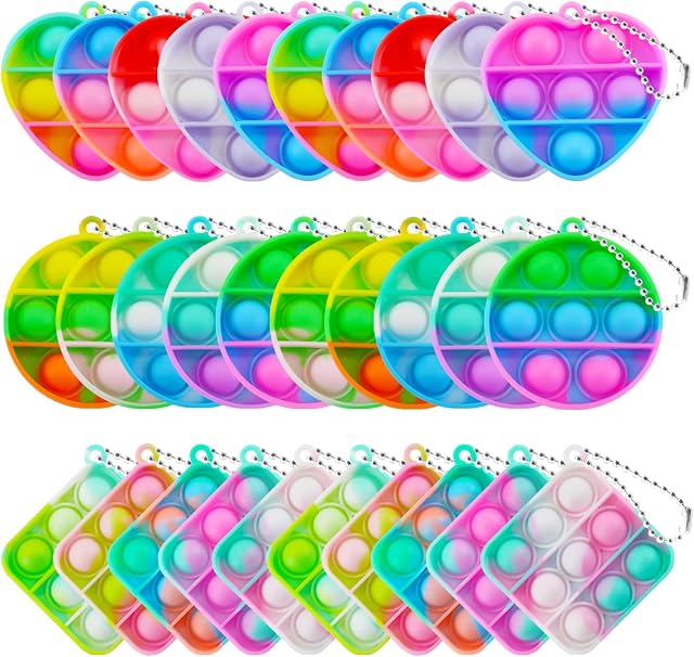 TOANWOD 30PCS Party Bag Fillers for Kids - Pop Fidget Toys Pack - Mini Keyring Sensory Party Favours Set - Birthday Box Stocking Keychain Gifts for Girls Boys
