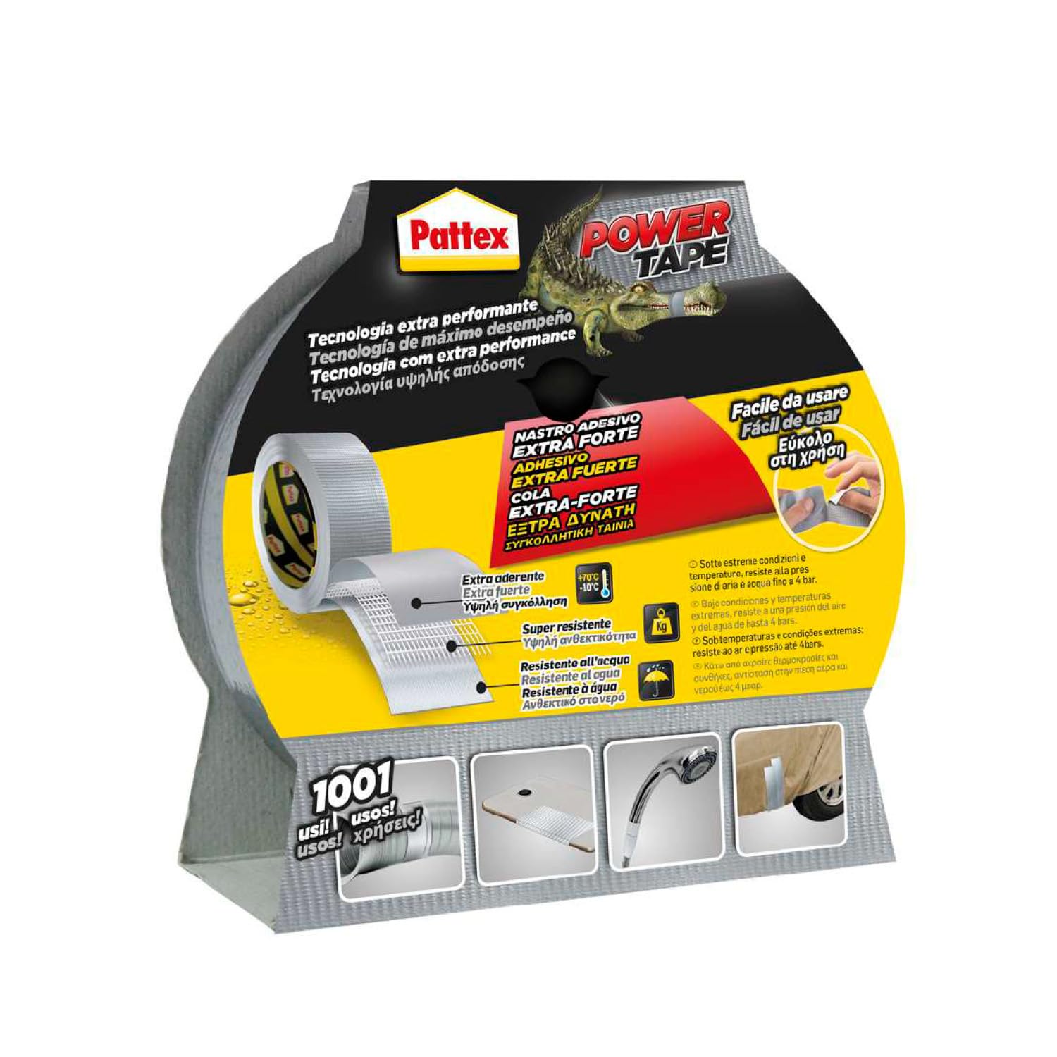 Pattex Power Tape, cinta americana extrafuerte para cargas pesadas, cinta negra para casi todas las superficies, cinta adhesiva e impermeable, 48 mm x 25 m