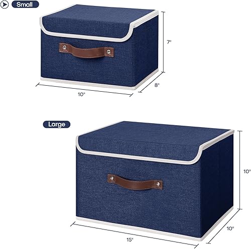Miniatura 5 de ANMINY Contenedor de almacenamiento con tapa, cajas de almacenamiento con asas de piel sintética, tablero de plástico PP, decorativo, plegable, tela