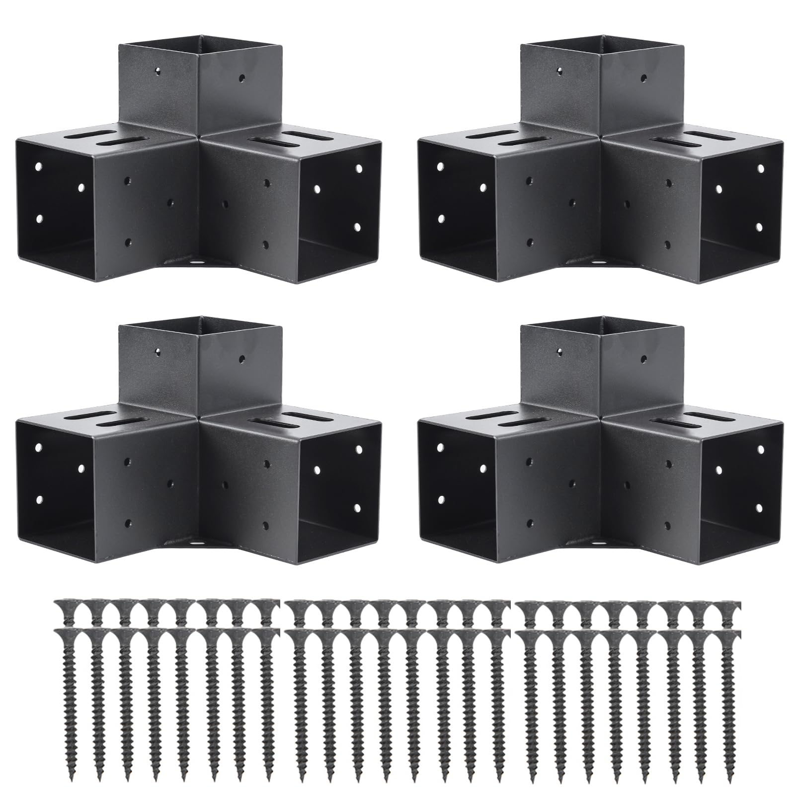 4x4 Pergola Brackets(Actual: 3.5"x3.5") 3-Way Right Angle Corner Bracket, DIY Pergola Kit with Black Powder Support Gazebos, Patio PergolasCoated (4x4 Inch)