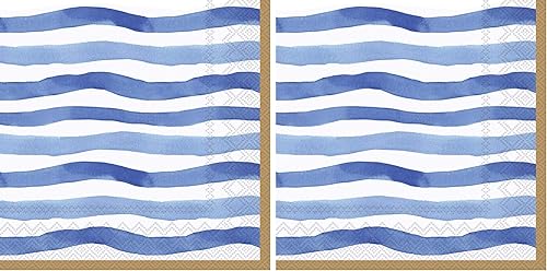 Boston International IHR - Servilletas de papel para el almuerzo, 6.5 x 6.5 pulgadas, rayas azules onduladas, 20 unidades (paquete de 2)