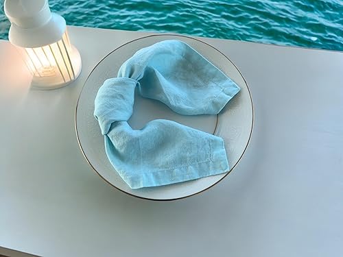 Miniatura 4 de Eight Owls Servilletas de lino lavado a la piedra, 20 x 20 pulgadas, juego de 4  100 % lino puro  Esquinas en inglete  Costa, atardecer