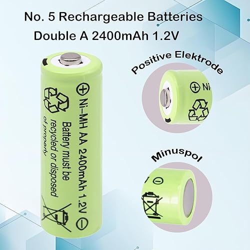 Miniatura 5 de Baterías recargables de alta capacidad de 1.2 V, tamaño AA, 2400 mAh, batería NiMH de baja autodescarga para luces solares al aire libre, luz de