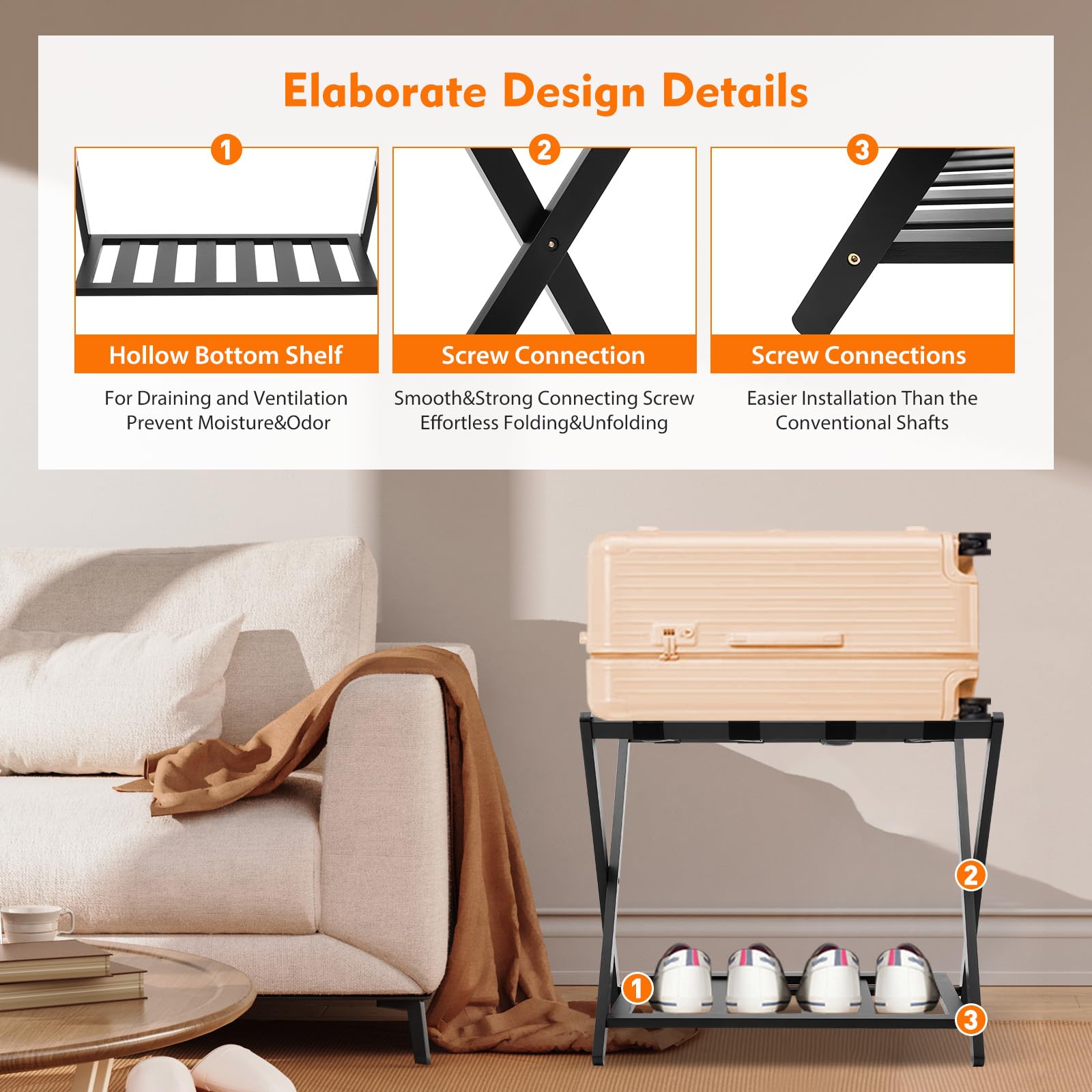 2-Stöckiger Klappbar Kofferständer, Kofferablage Gepäckablage Faltbarer Kofferständer Kofferbock bis 100KG für Schlafzimmer Gästezimmer Hotels