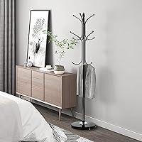 Vista 5 de Kertnic Perchero de metal con base de mármol natural, árbol de pasillo independiente con 12 ganchos para colgar bufanda, bolsa, chaqueta, Negro