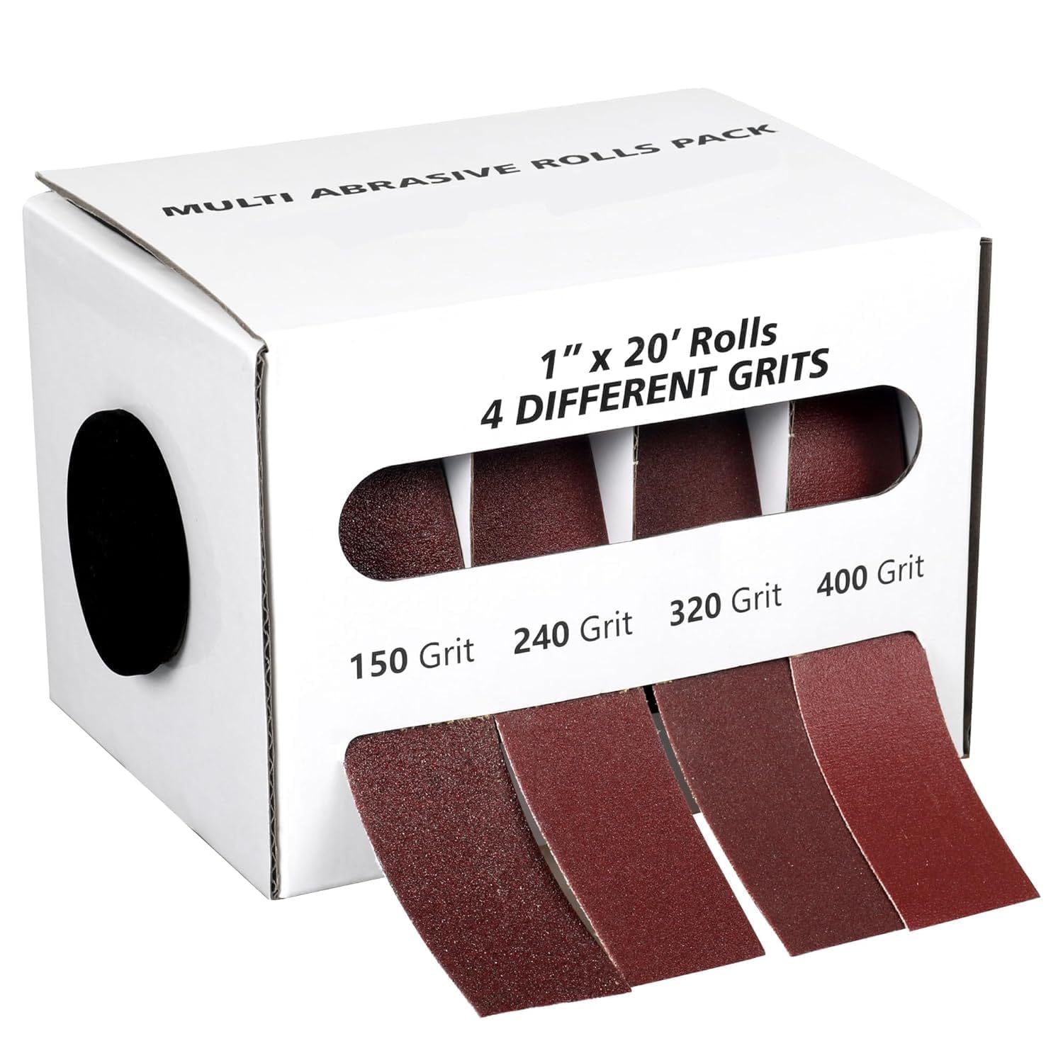 Emery Cloth Roll, 4 Grits Sand Paper Roll with Dispenser, 150 240 320 400 Grit Abrasive Sandpaper Rolls Assortment for Woodturning, Metalwork, Furniture Repair, Automotive Sanding (4rolls 6m)