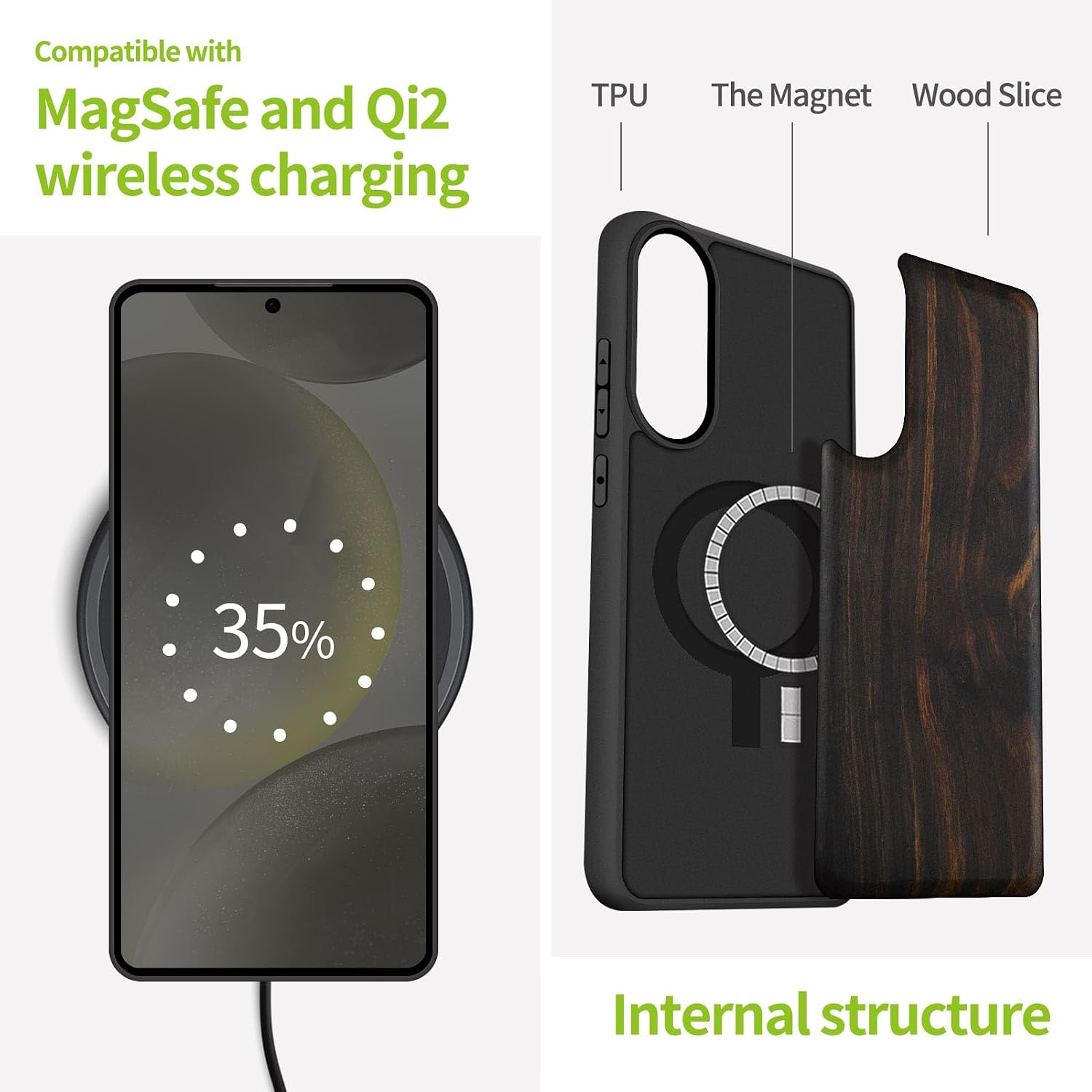 Carveit Magnetic Wooden Case for Samsung Galaxy S25 Edge Case 2025, TPU Shockproof Cover & Wood Artisan Engraved, Compatible with MagSafe Wireless Chargers (Natural Grain) Blackwood