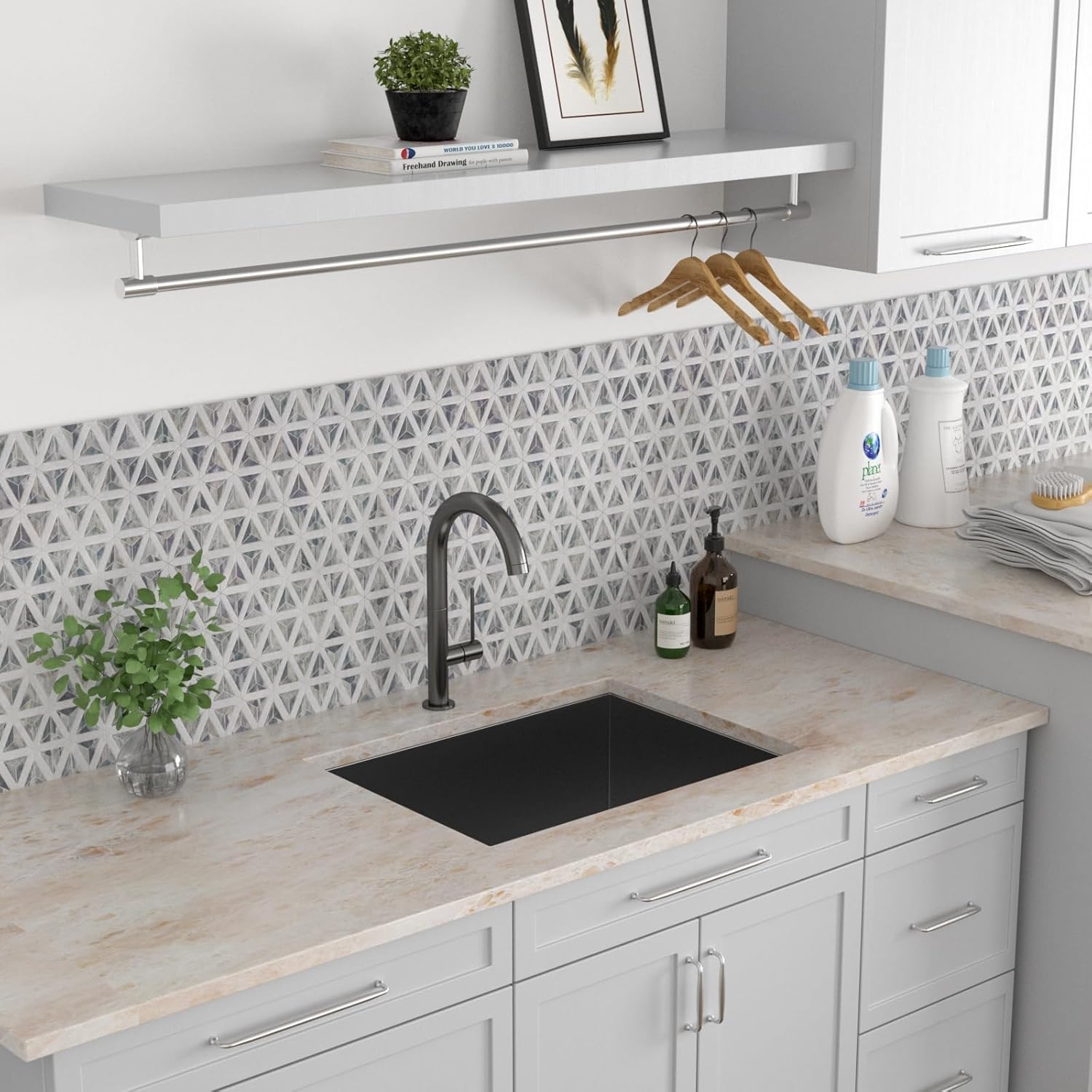 Kichae 12“ Deep Laundry Sink Undermount - 24 Inch Black Undermount Utility Sink Stainless Steel Single Bowl Under Counter Handmade Laundry Utility Room Basin