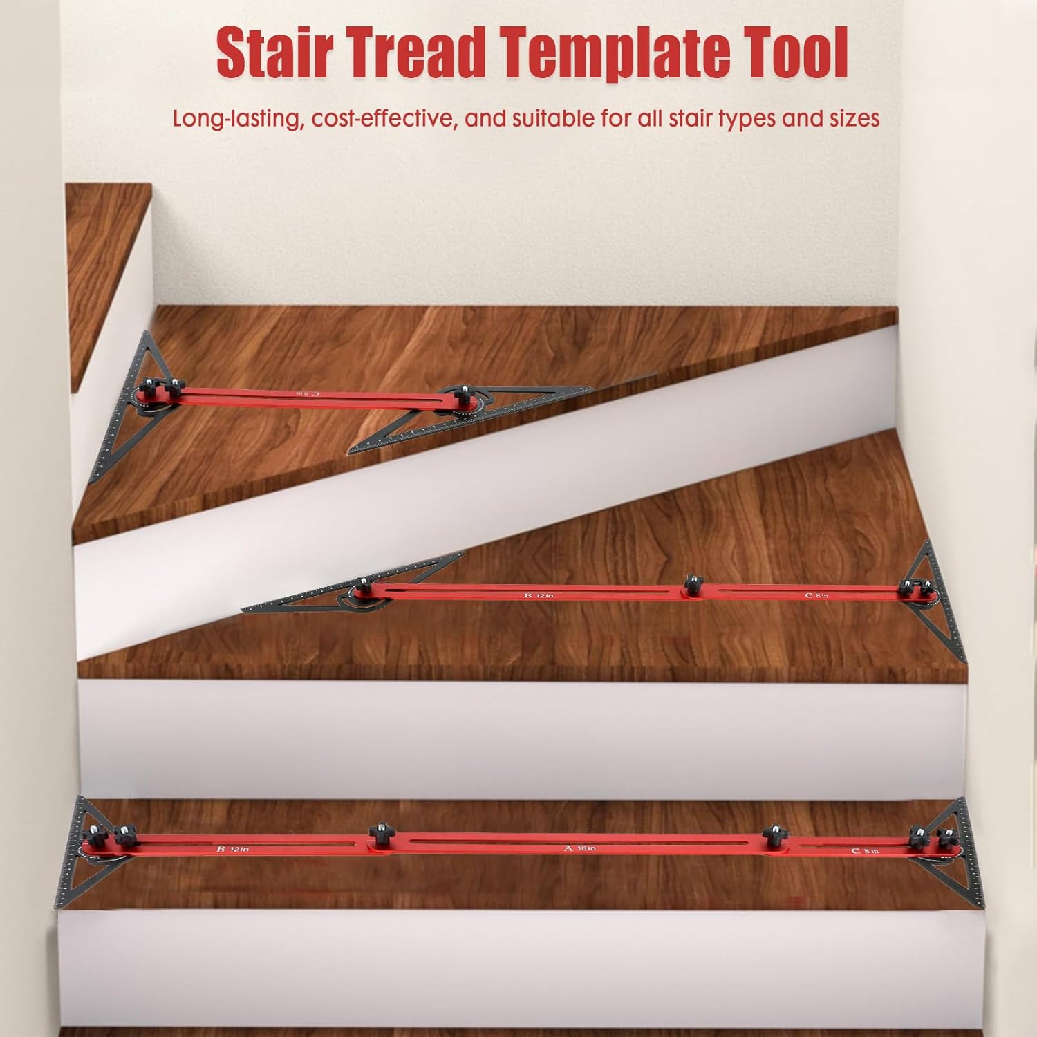 Stair Tread Template Tool - Versatile Stair Measuring Tool with Free Splicing and Expansion, High-Precision Measuring & Scribing, Compatible with Many Layout Projects (Red)