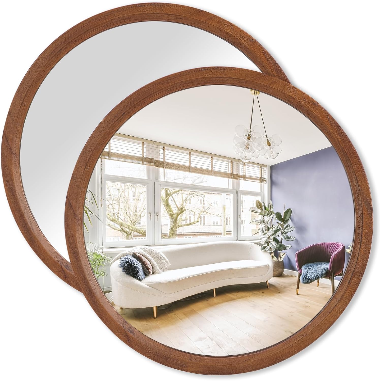 ( incomplete only 1 pcs ) MAGFLERUM 17 Inch Round Wood Mirror Set of 2, Small Wall Mirror, Circle Mirror, Nursery Mirror, Boho Mirror, Wall Decor for Bedroom, Living Room, Hallway (Brown) Brown 2PACK 17IN