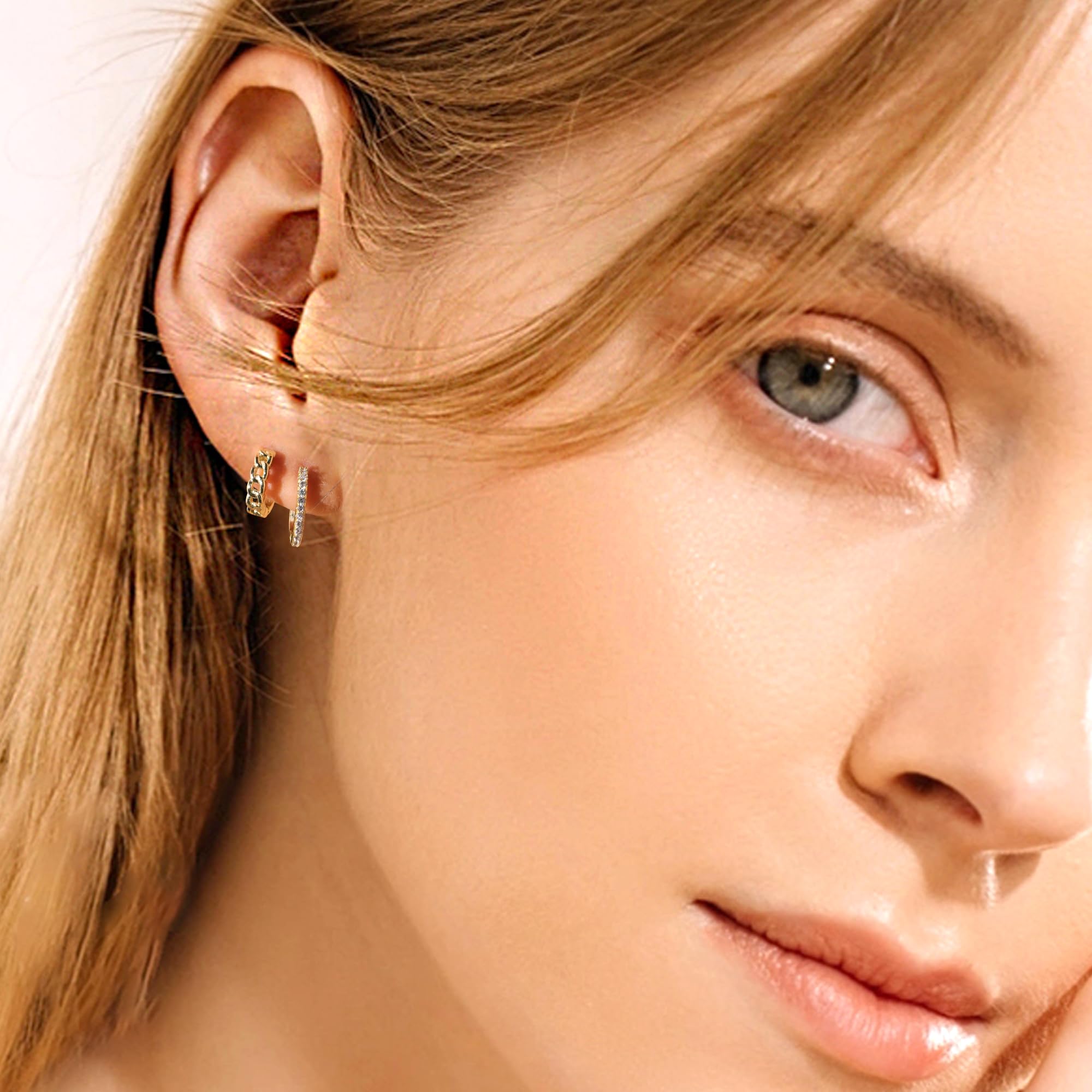 ALEXCRAFT Piccoli Orecchini a Cerchio, Orecchini Per Polsini Auricolari Da Donna, Orecchini a Cerchio Intrecciati Da Donna, Orecchini a Cerchio Spessi Vintage Ipoallergenici In Oro e Argento (9 Paia)