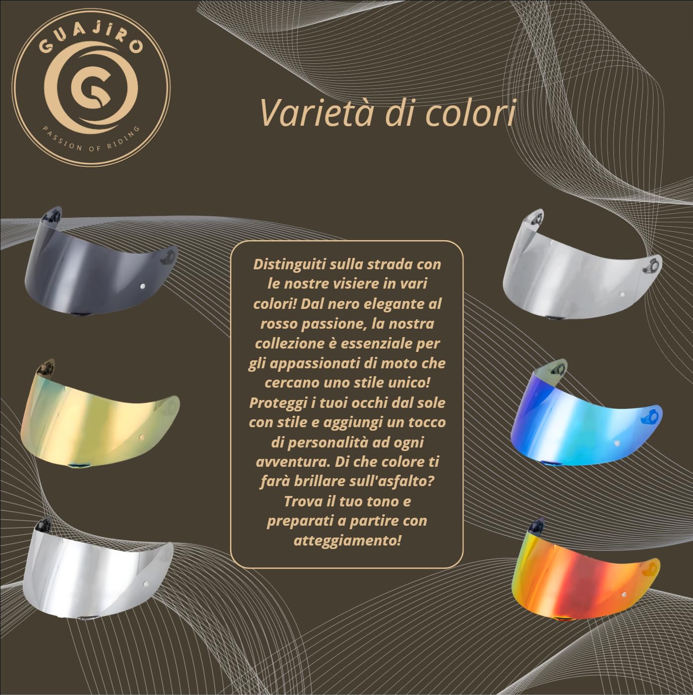 Guajiro | Visiera Compatibile con AGV GT2 | K1 | K5 | K5S | K3SV | S4SV | COMPACT | DUCATIV2 | HORIZON | NUMO | STEALTH | STRADA | Schermo in policarbonato Compatibile con Pinlock