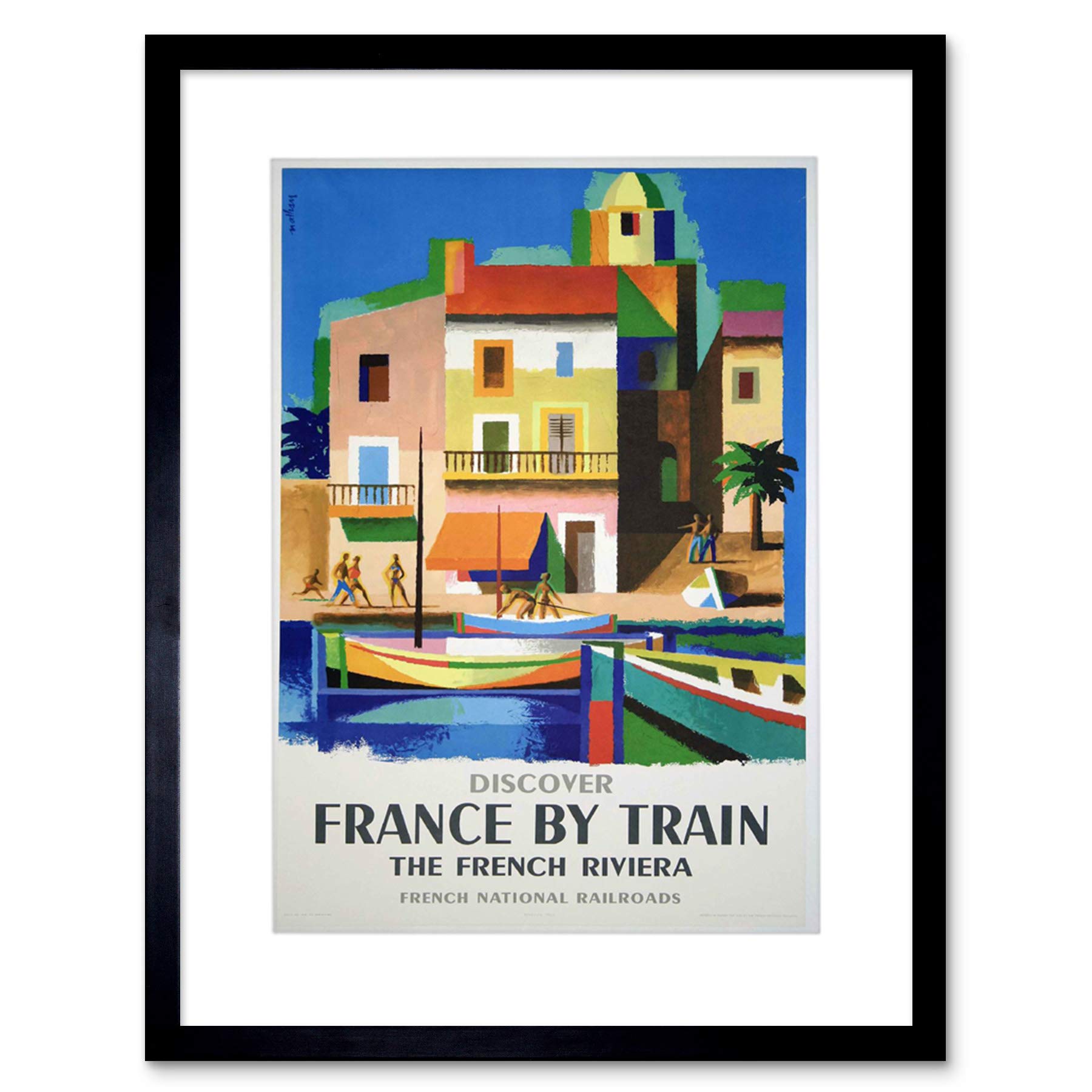 Wee Blue Coo France Train Railway Riviera French Railroad Boat Picture Framed Wall Art Print