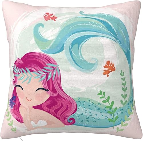 Duduho Cómoda funda de almohada cuadrada decorativa con diseño de sirena para dormitorio sala de estar sofá sofá y cama 16 x 16 pulgadas Duduho Cómoda funda de almohada cuadrada decorativa con diseño de sirena para dormitorio sala de estar sofá sofá y cama 16 x 16 pulgadas