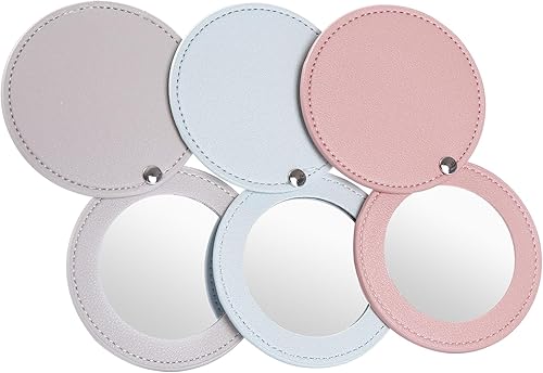 3 espejos compactos para monederos, espejo irrompible de acero inoxidable con funda de piel sintética, mini espejo de maquillaje portátil para