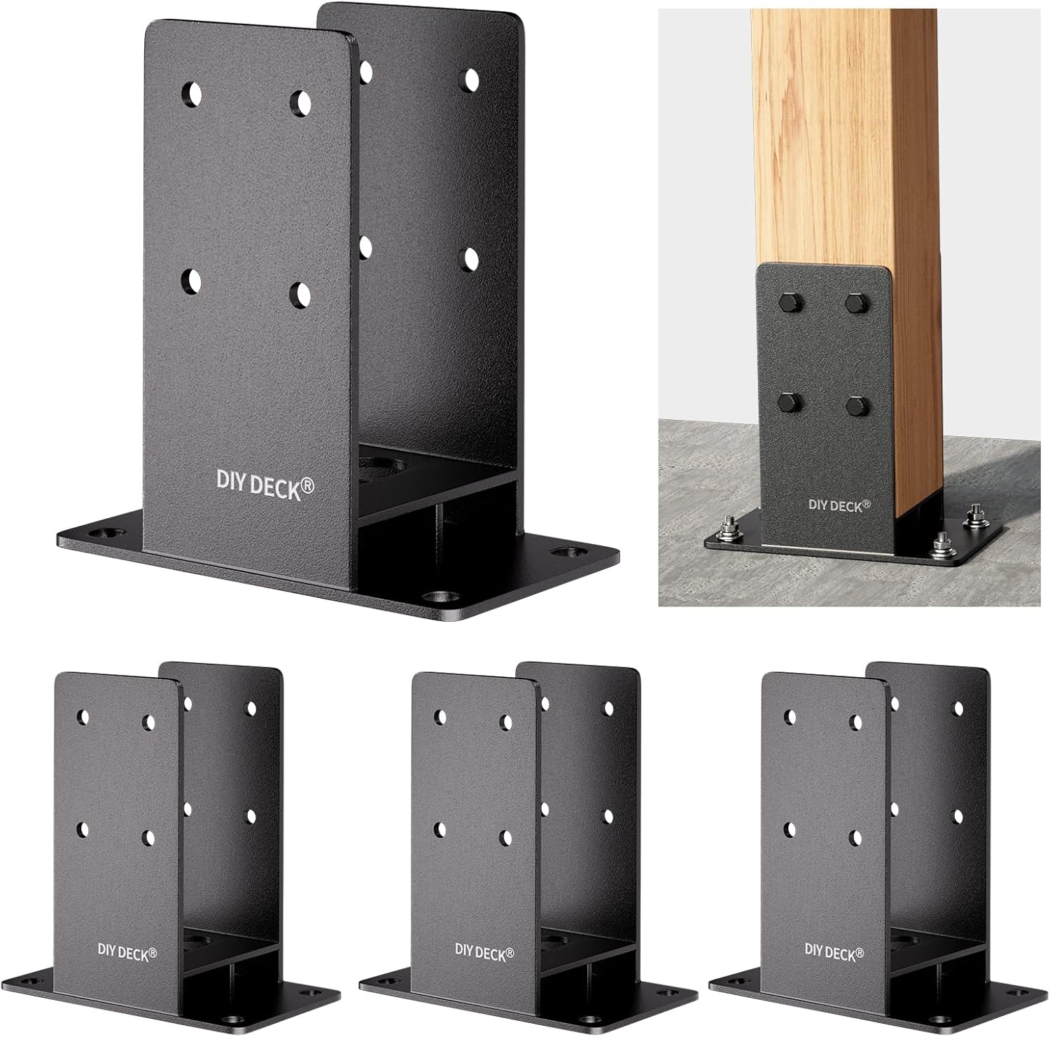 4x4 Wood Post Base (Internal Size 3.6" x3.6 ) Heavy Duty Stainless Steel Powder-Coated Post Anchor with Air Flow Channel Fence Post Anchor Base for Deck Railing, Pergolas, Fence Pillar, 2Pack