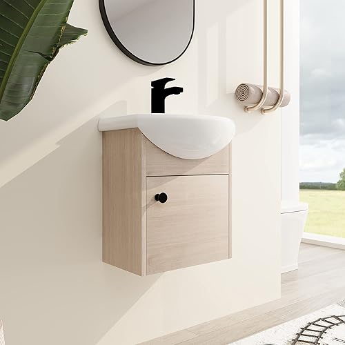 Miniatura 20 de Malwee Tocador de pared de 12 pulgadas, tocador de esquina, tocador de baño flotante de 12'' con lavabo, con 1 puerta y encimera de lavabo