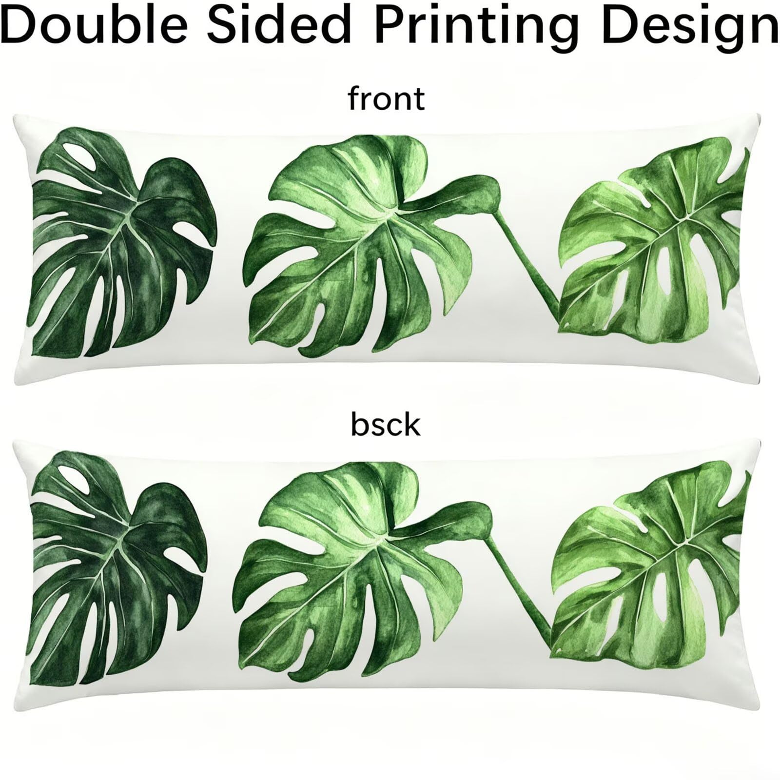 Funda de Almohada 60 x 180 cm Hoja Protector Almohada 180 cm con Cremallera Invisible, Lino Durable y Transpirable Pillow Case Largas Verde Impresión a Doble Cara para Cama, Sofá y Dormitorio dg-217