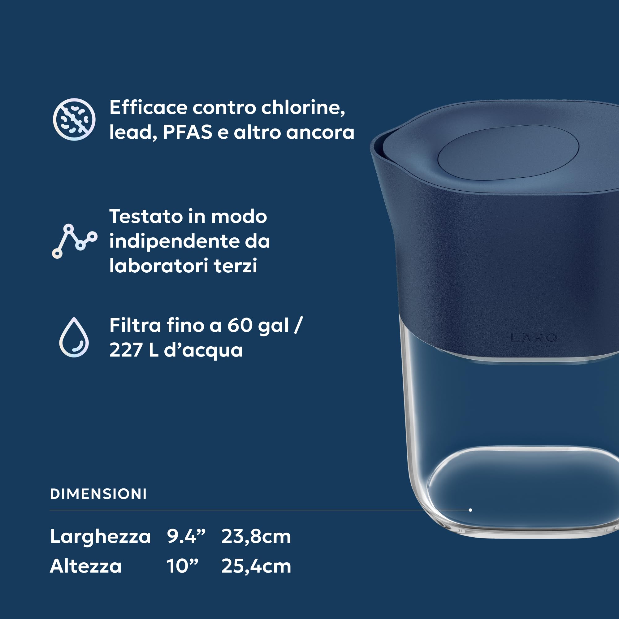 LARQ Caraffa filtrante 1,9 L – Il filtro Nano Zero rimuove cloro, piombo, PFAS e molto altro – Monaco Blue