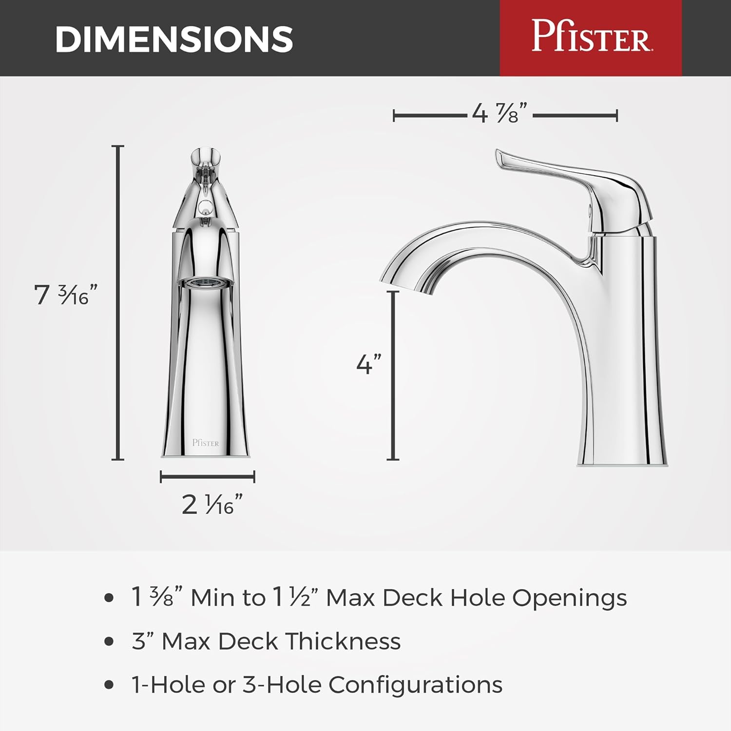 Pfister Willa Bathroom Sink Faucet, Single Control, 1-Handle, Single Hole, NSF Certified, Polished Chrome Finish, LF042MALCC