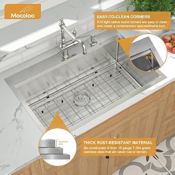 Mocoloo 30 x 22 Inch Drop In Kitchen Sink - 30 Inch Topmount Kitchen Sinks Stainless Steel 16 Gauge Single Bowl Above Counter Handmade Workstation Sink, 10'' Deep Basin Modern