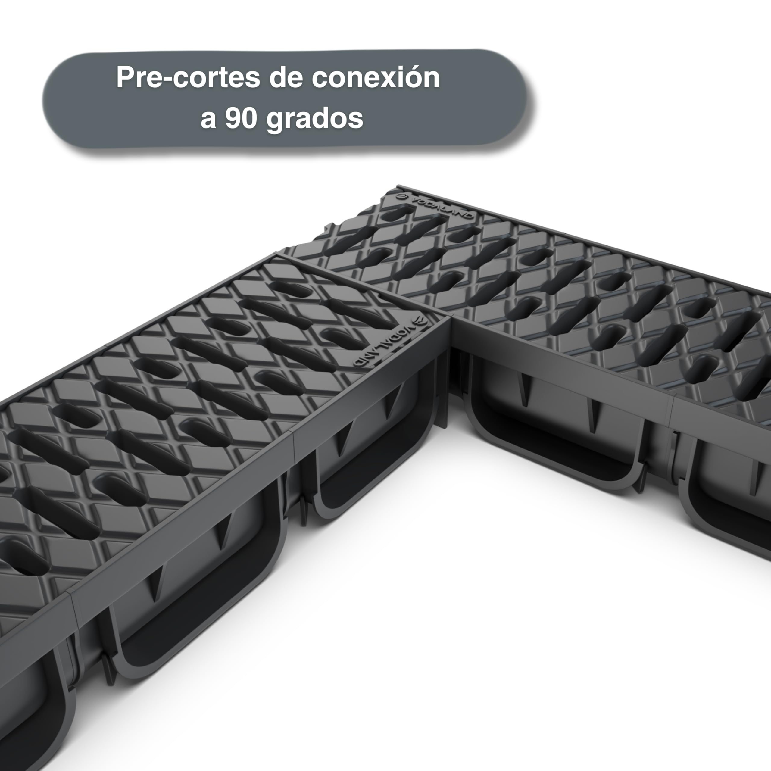 VODALAND EASY 2 - Canaleta de Desagüe de 5 Metros con Rejilla de Plástico Negro | Sistema de Drenaje para Jardines, Aguas Pluviales y Terrazas | Resistente, Fácil de Instalar| Kit Completo Drenaje