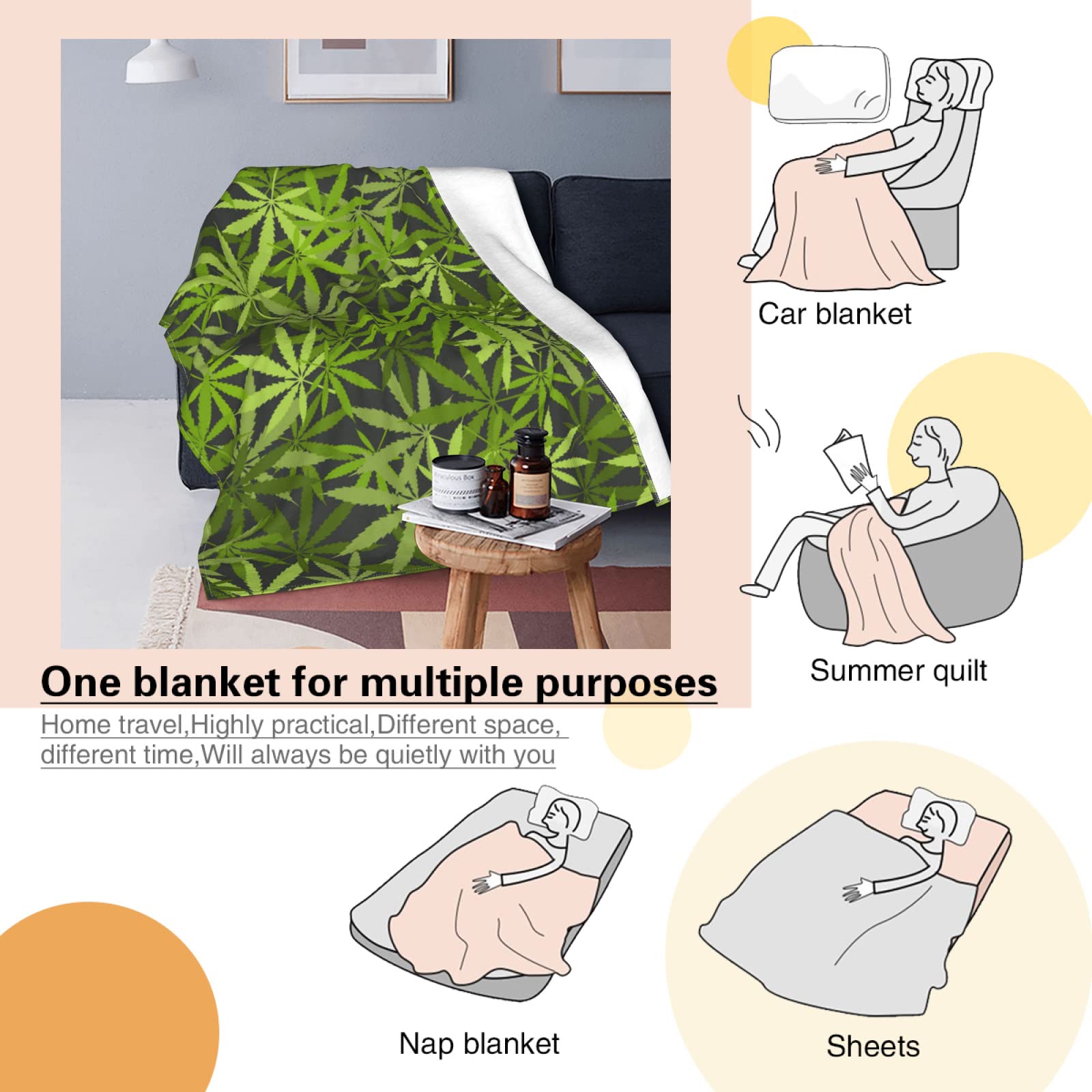 Trippy Weed Überwurfdecke – Neon-Batik Mit Cannabis-Motiv, 127 X 152 Cm, Weiches Flanell