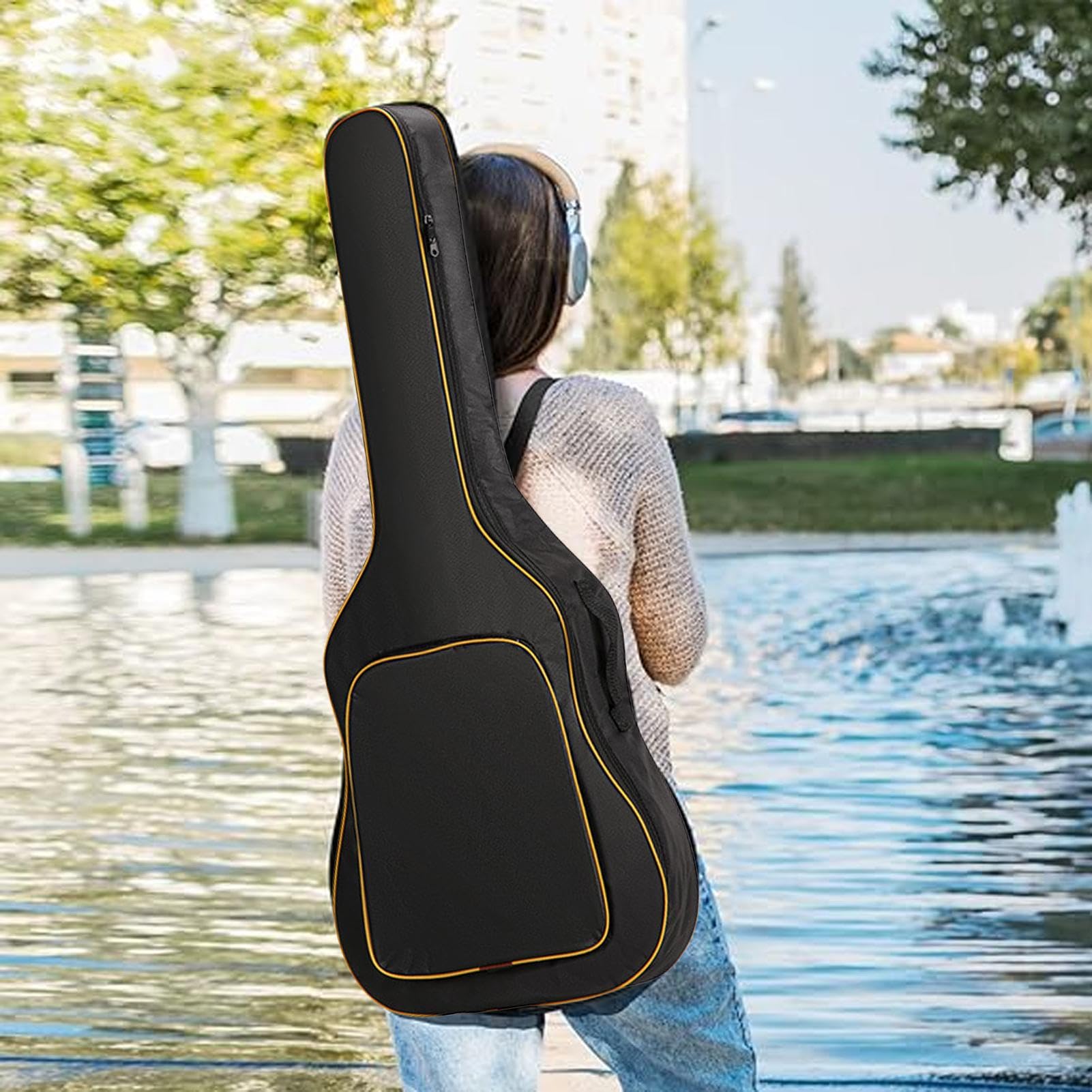 Custodia impermeabile per chitarra classica, custodia per chitarra, borsa a tracolla per chitarra, grande capacità, custodia imbottita, in tessuto Oxford per una protezione extra,