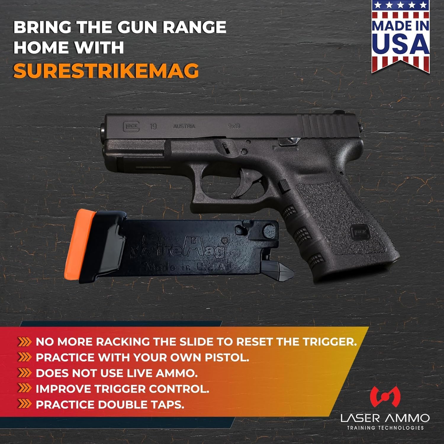 DRYFIREMAG + SureStrike Training Kit - Smart Dryfiremag with Surestrike 9mm Training Laser (Class 1, 3.5mW Maximum Output) (Choose from Red or Invisible)