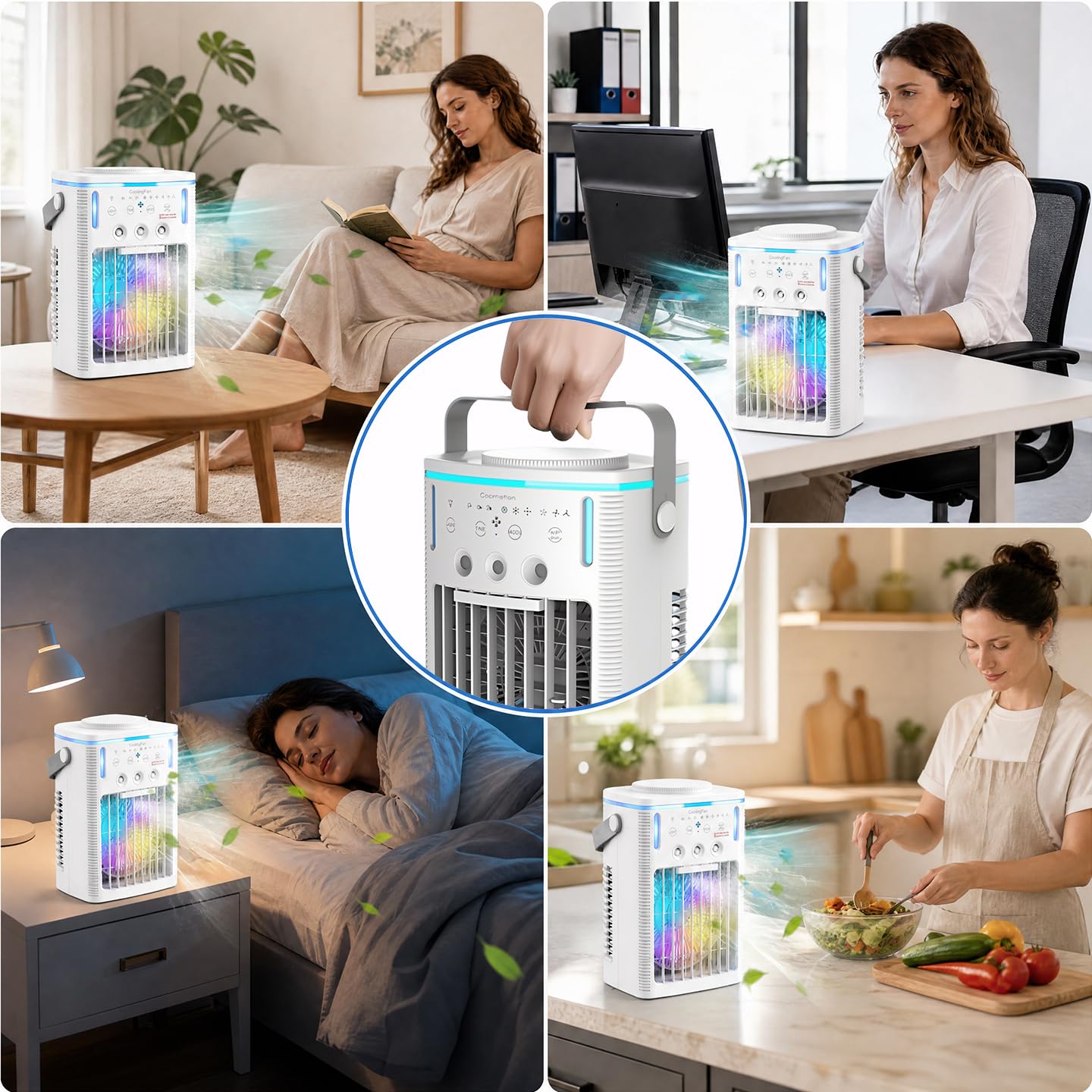 Klimaanlage Mobil,6 in 1 Mobiles Klimagerät,1000ml Mobile Klimaanlage mit Fernbedienung, 3 Geschwindigkeiten, 3 Nebelmodi, Typ-C,7 Farben Licht, 2-8H Timer, Tragbarer Klimaanlage für Zimmer/Büro