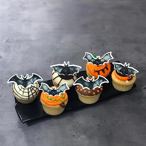 Miniatura 46 de Gyufise 24 adornos para cupcakes de Halloween con calabaza, fantasma, purpurina negra, decoraciones para cupcakes para niños, decoración de fiesta