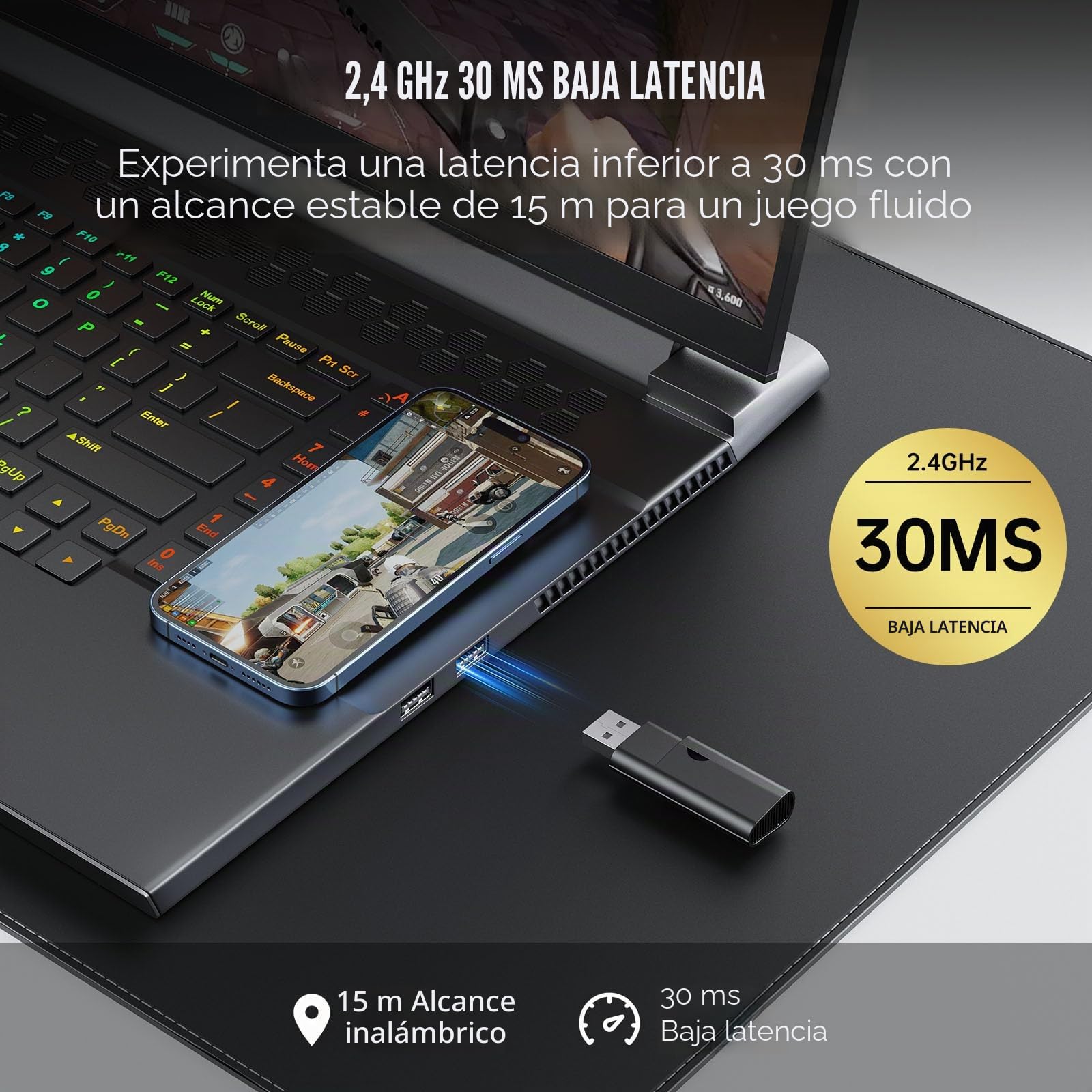 EKSA G19 BT Cascos Gaming Inalámbricos,4 en 1 Auriculares Gaming con Micrófono USB 30ms Baja Latencia Gaming Headset BT 5.4 y RGB Luz, para PC PS5 PS4 Mac Móvil