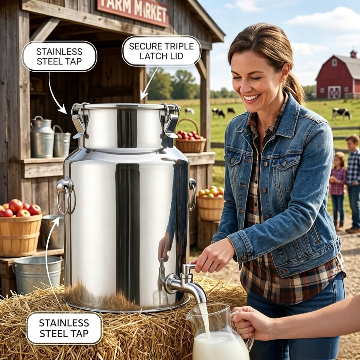 Luftdichte Milchkanne Edelstahl 5l 10l 60l | Milchkännchen mit Deckel & Verschlussklammer | Rostfreie Transportkanne für Flüssigkeit & Feststoffe(No Spigot,9L/2.38Gal)