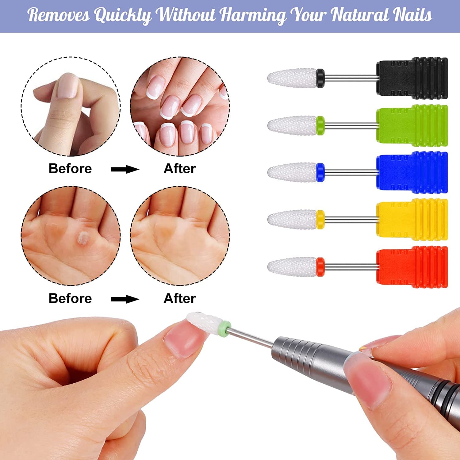 5 sztuk ceramicznych wierteł do paznokci, zestaw elektrycznych frezów do paznokci, ceramiczne wiertła do paznokci, końcówki ceramiczne do manicure, pedicure, skórek paznokci, do użytku domowego (5 kolorów)
