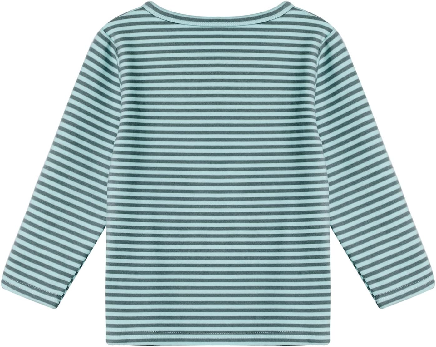 Girls Boys Long Sleeve Striped Animal Print Fleece Baselayer Thermal Underwear Top Pullover T-Shirt Undershirt