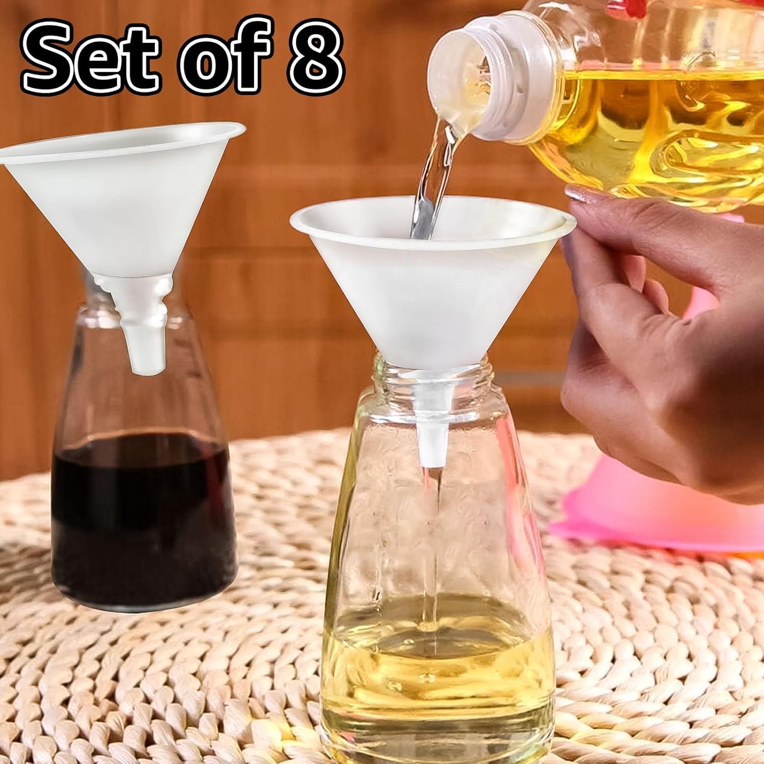 CYEAH 8 Pcs Plastic Funnels, 6 Inch Wide Mouth Large Funnel, Clear Plastic Filter Funnel Liquid Transfer Funnels for Filling Bottles, Liquid, Spices, Powder, Lotion, Oils
