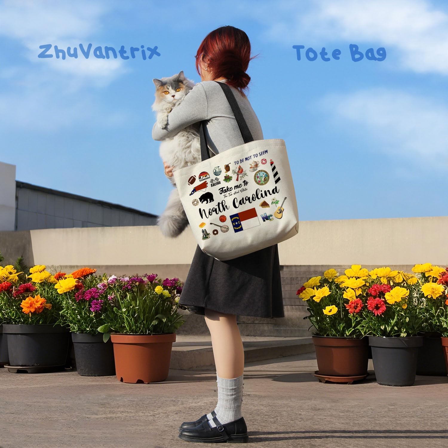 Take Me To North Carolina Tote Bag Reusable Grocery Bags Aesthetic Shopping Shoulder Handbag with Interior Pocket Lightweight & Washable Stylish North Carolina Travel Present for Women