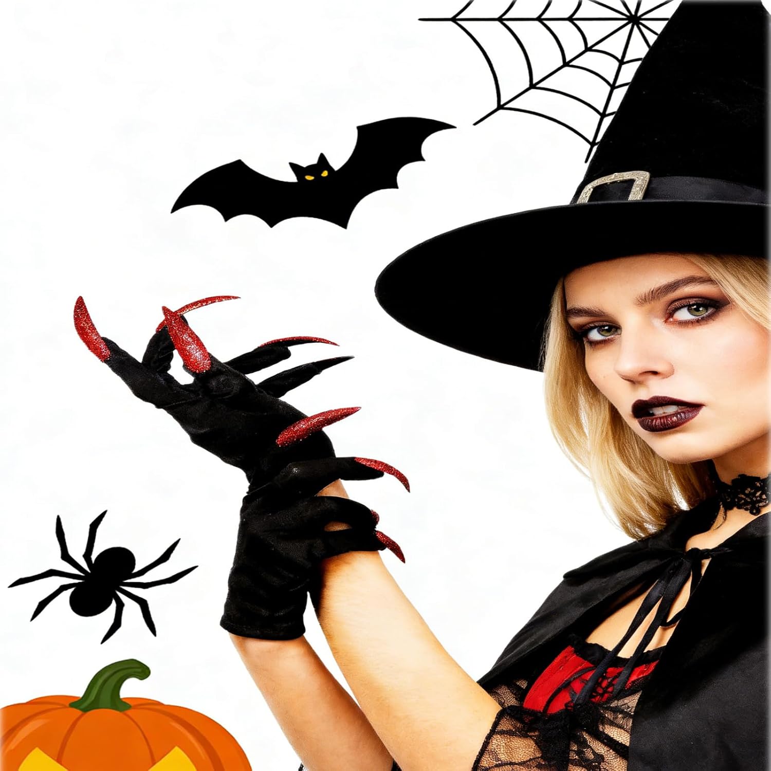 Soochat Halloween Witch Gloves with Glitter Nails Paw Gloves Performance Props Cosplay Costume Accessories Halloween Party Dress up Supplies - Image 4