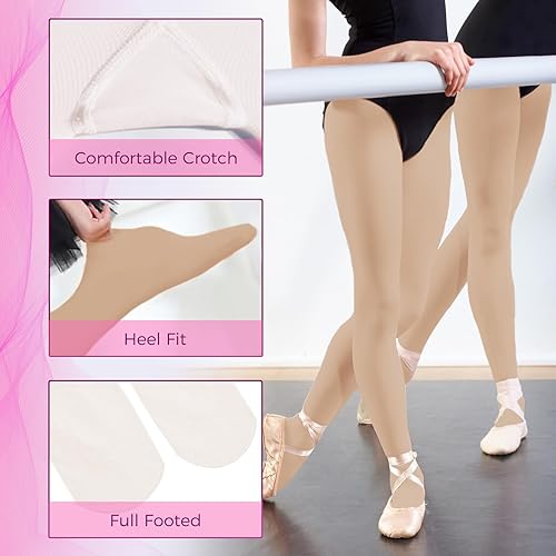 Miniatura 5 de 2 mallas de ballet para niñas, mallas de baile, mallas ultra suaves con pies, leotardos de ballet para niñas