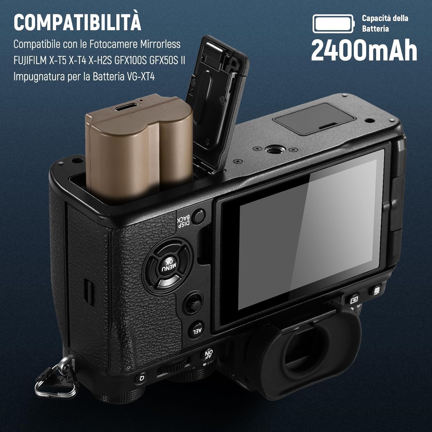 NEEWER Batteria Sostitutiva NP-W235 2400mAh Ricaricabile con Cavo di Ricarica USB Tipo C, Compatibile con FUJIFILM X-T5 X-T4 GFX 100S GFX 50S II X-H2S VG-XT4 Battery Grip