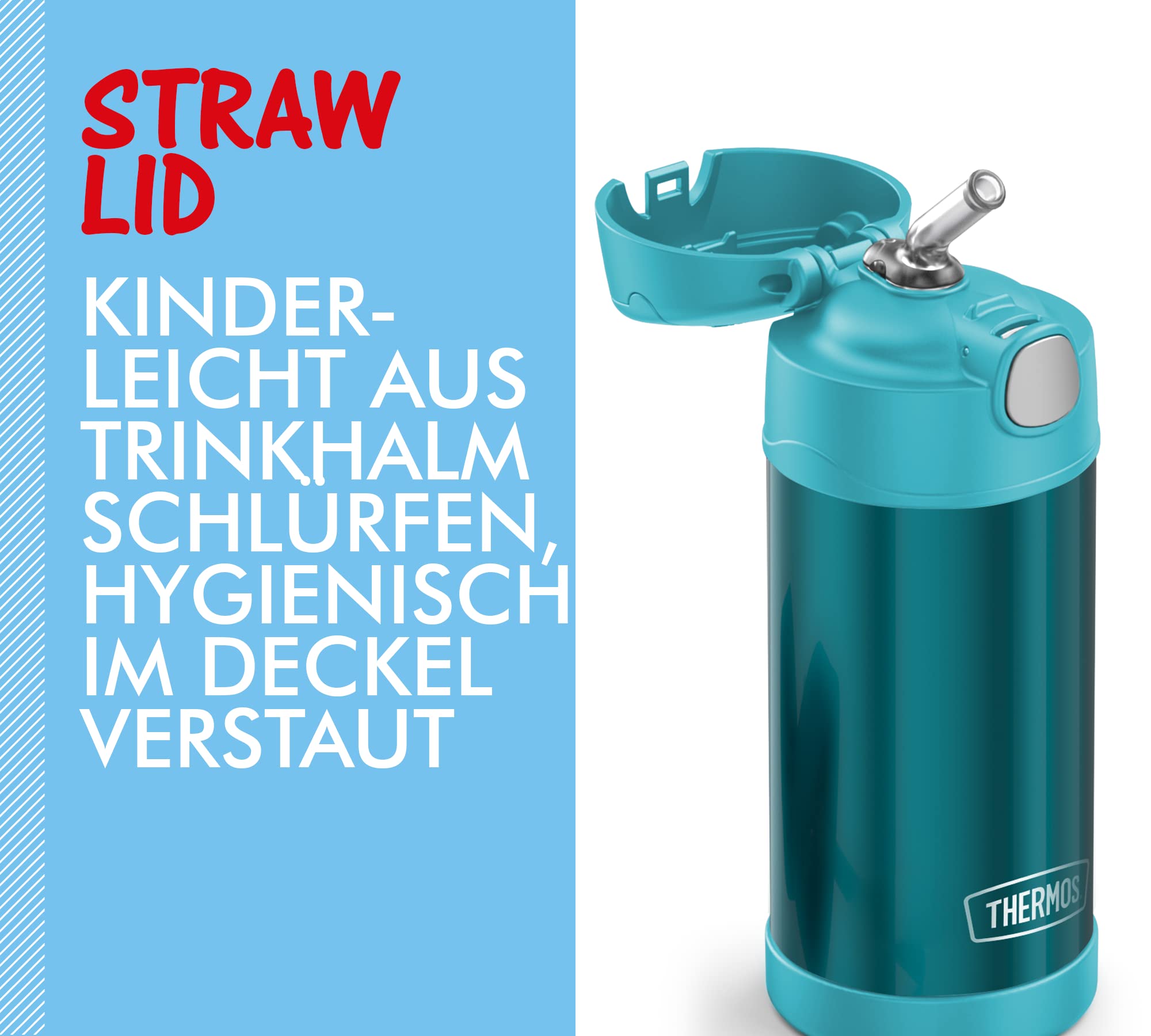 Termo Para Niños Funtainer Straw Bottle 0,35 L – Mantiene Frío 12 H, Acero, Sin BPA