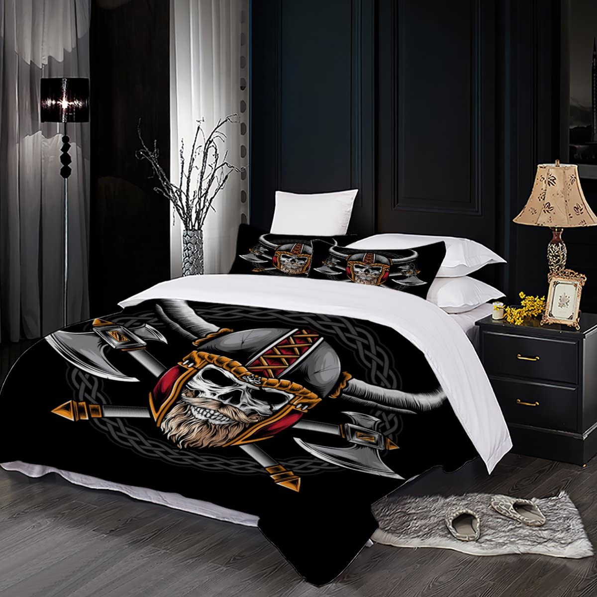 SENTUBILA Biancheria da letto per bambini vichinghi, 135 x 200 cm, 2 pezzi, per ragazzi e ragazze, con chiusura lampo, federa 3D, 80 x 80 cm (C, 220 x 240 cm + 80 x 80 cm