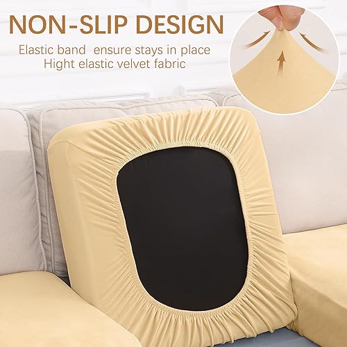 Miniatura 2 de hyha Fundas de cojín de terciopelo para sofá, fundas elásticas para sofá modular en forma de L, fundas para tumbonas, fundas de asiento de sofásofá,