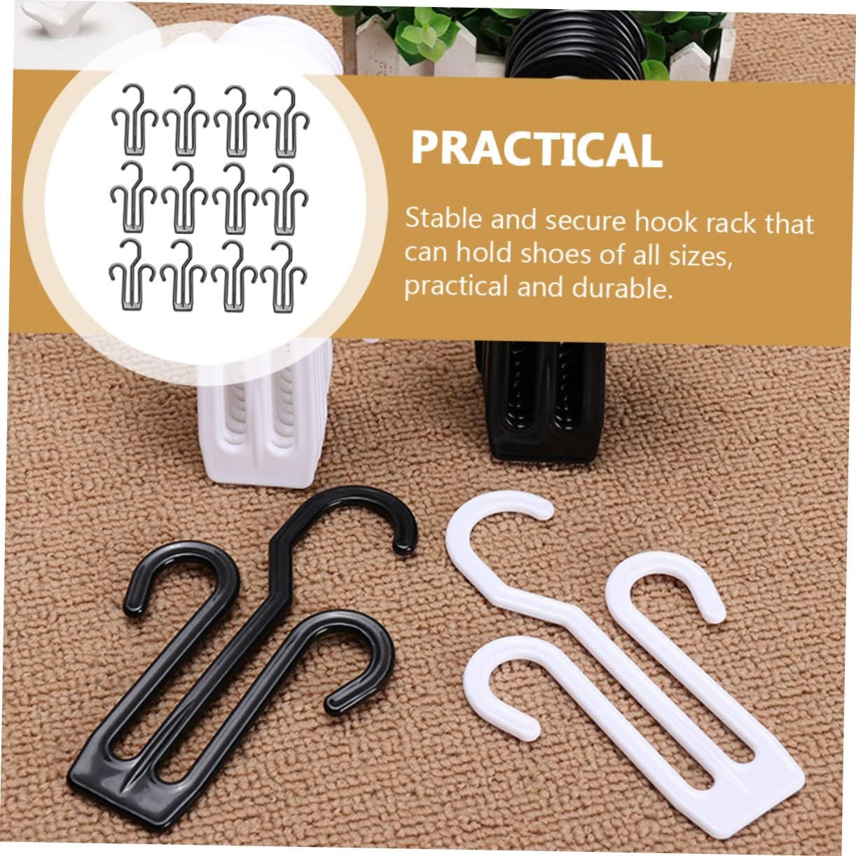VALICLUD 12pcs Plastic Shoes Hanging Organizer, Double Hook, Black
