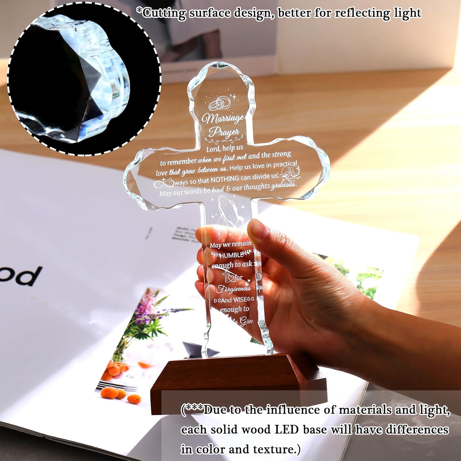 Ornalrist Glass Stand Cross Wedding Gifts for Couples 2026 with Colorful LED Base, Marriage Prayer Gift with Inspirational Quotes Anniversary Religious Newlyweds Engagement Bridal Shower Gifts for Bride and Groom