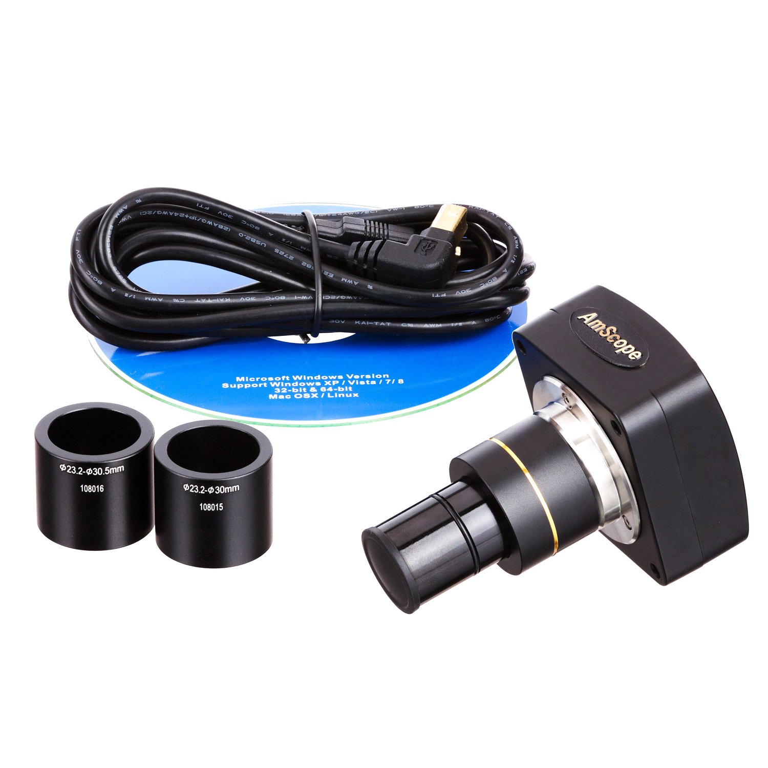 AmScope - 3 M P USB 2.0 Color CMOS C-Mount Microscope Camera with Reduction Lens - MU300