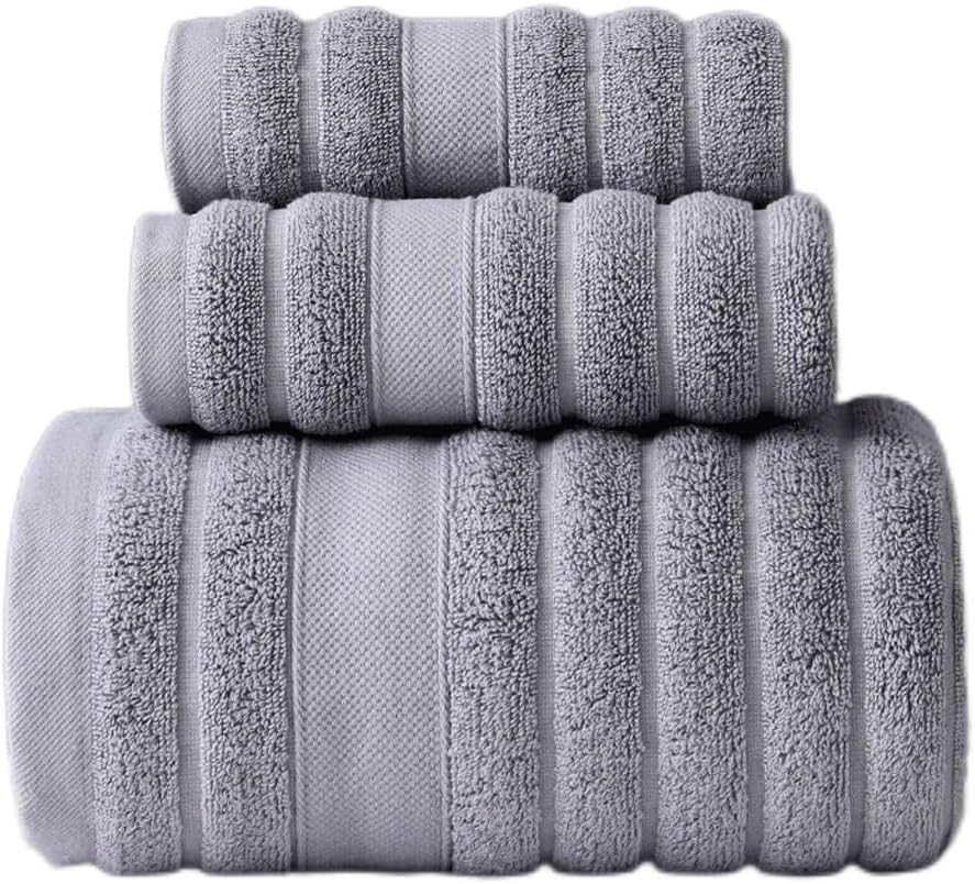 3PCS Bath Towel Set Absorbent Adult Bath Towel Solid Color Soft Affinity Wash Hand Shower(Gray)