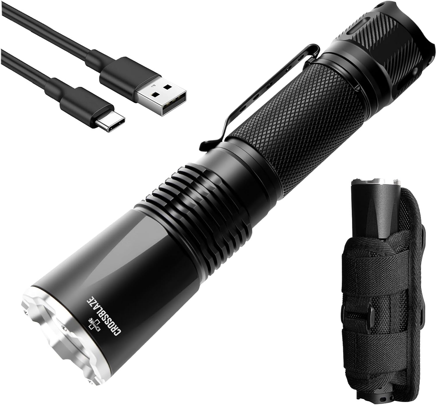 Tactical Flashlight with Holster, 2200 High Lumens 1640 FT Long Range Super Bright Light for Police, Security, Emergency and Duty Belt